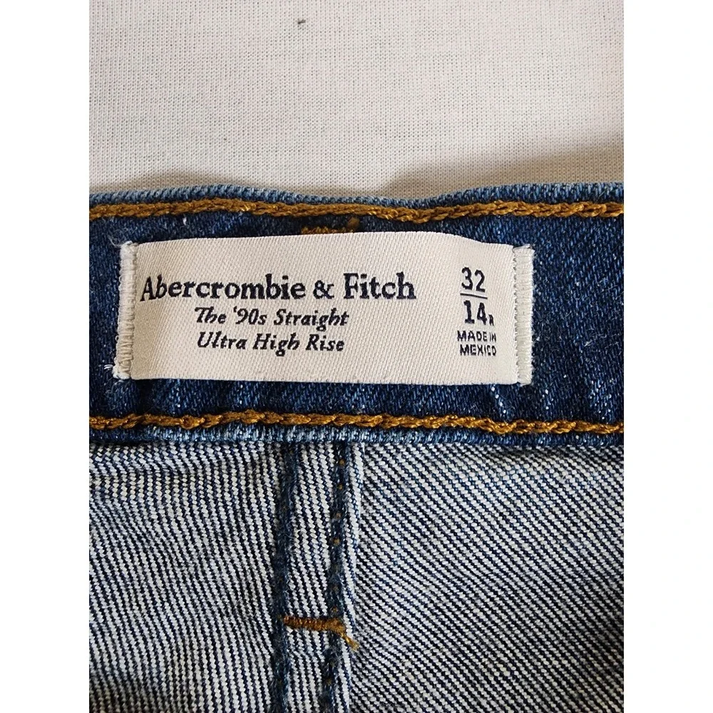 Abercrombie & Fitch Womens 32/14R 90s Straight Ultra High Rise Denim Blue Jeans - Picture 6 of 9